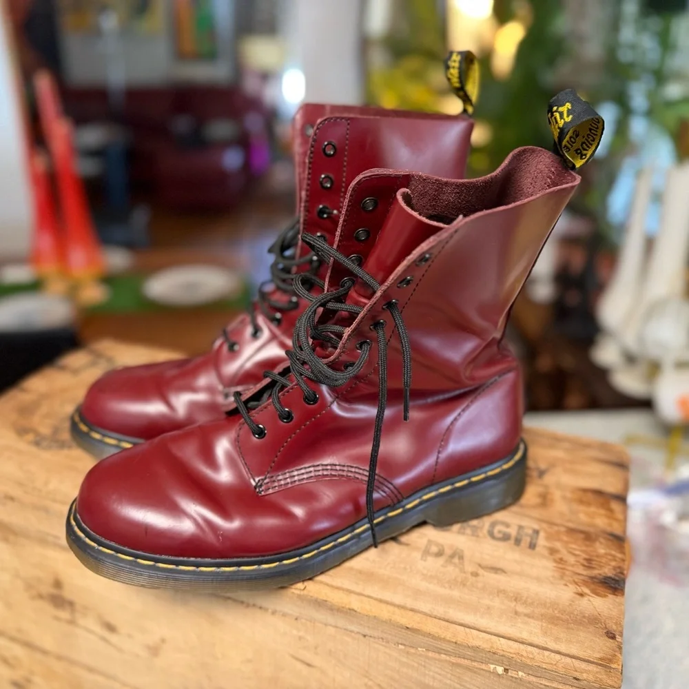 Dr. Martens Red Leather Boots - Picture 2 of 8